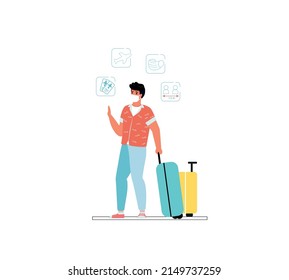 Tourist wearing face protective mask with luggage traveling during coronavirus outbreak