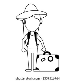 Tourist woman avatar in black and white