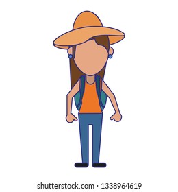 Tourist woman avatar blue lines