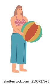 tourist woman with balloon character