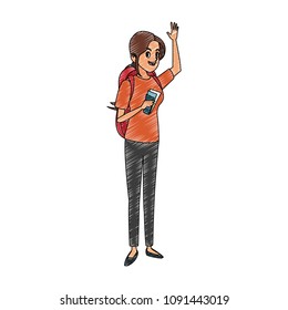 Tourist woman cartoon scribble