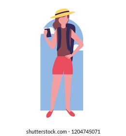 tourist woman with cellphone character