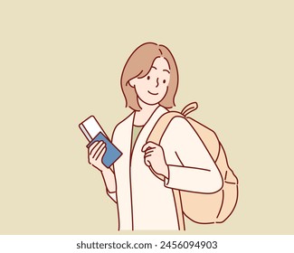 Mujer turista. Ilustraciones de diseño de Vector dibujado a mano.