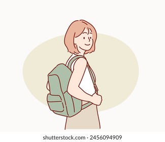 Mujer turista. Ilustraciones de diseño de Vector dibujado a mano.