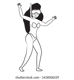 tourist woman with snorkel mask summer time vector illustration