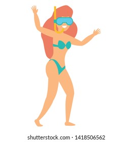 tourist woman with snorkel mask summer time vector illustration