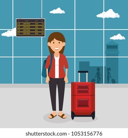 tourist woman with suitcase in the airport