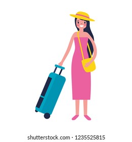 tourist woman with travel suitcase vacations