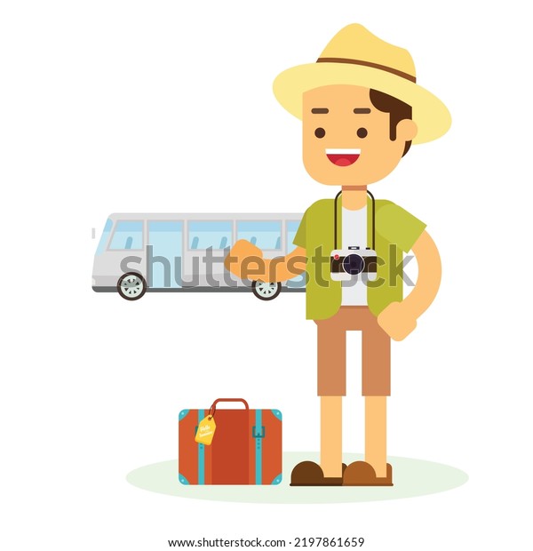 Tourist Young man with luggage\
