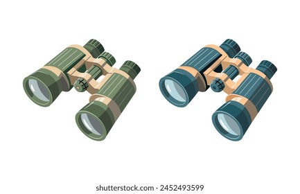 Touristisches Fernglas. Vorrichtung für Fernsicht. Symbol der Suche, entdecken. Isoliert auf weißem Hintergrund