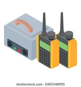 Touristic equipment icon isometric vector. Walkie talkie radio and transmitter. Radio transmitter, active rest, hobby (170, 185)