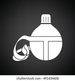 Touristic flask  icon. Black background with white. Vector illustration.