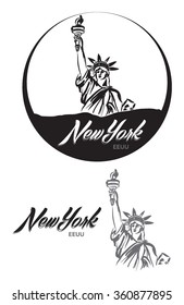 TOURISTIC LABEL new York United States lettering illustration