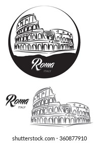 TOURISTIC LABEL Roma ITALY lettering illustration