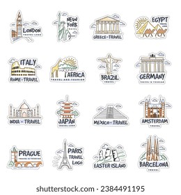 Touristic logo. Historical landmarks collection for business badges of travel and adventure company recent vector templates