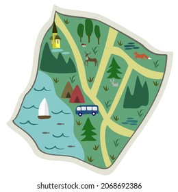 Touristic map. Vector isolated illustration.