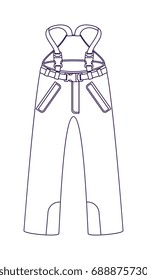 Touristic pants. Touristic pants with large side pockets and suspender silhouette icon. Trousers isolated on white background. Clothing accessory vector illustration 
