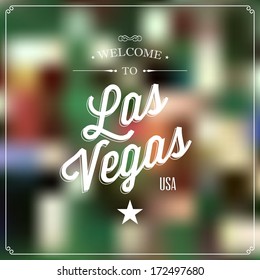 Touristic Retro Vintage Greeting label, Typographical background "Welcome to Las Vegas, USA", Vector design.