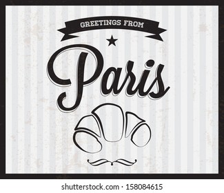 Touristic Retro Vintage Greeting sign, Typographical background "Greetings from Paris", Vector design. Texture effects can be easily turned off.