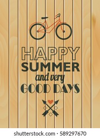 touristic summer poster with wooden texture and bike
