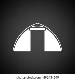 Touristic tent  icon. Black background with white. Vector illustration.
