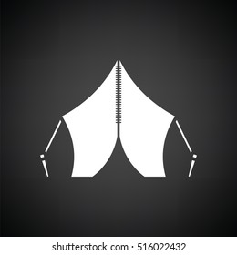 Touristic tent icon. Black background with white. Vector illustration.