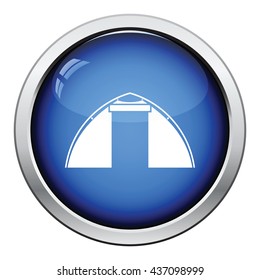 Touristic tent  icon. Glossy button design. Vector illustration.