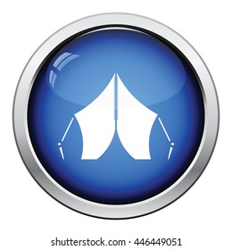 Touristic tent icon. Glossy button design. Vector illustration.