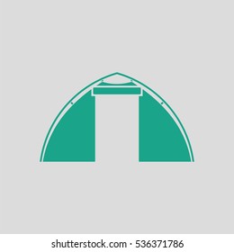 Touristic tent  icon. Gray background with green. Vector illustration.