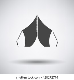 Touristic tent icon on gray background with round shadow. Vector illustration.