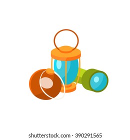 Touristic Things. Flat Vector Illustration composition travel collection