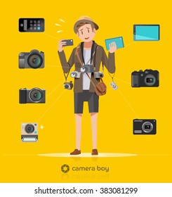 Tourists carry multiple cameras. Difficulties of photographers. Small problem for tour.