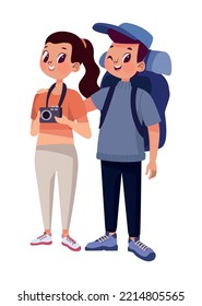 tourists couple with camera characters