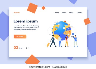 Tourists from different destinations vector illustration. Travel, globalization, location. Global tourism concept. Design for website templates, posters, banners