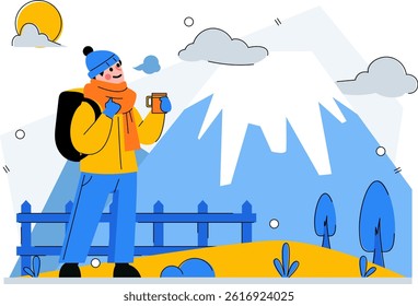 Tourists enjoy the mountain view