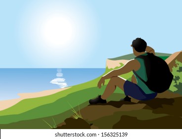 Tourists enjoy the view from the top of the mountain