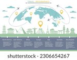 Tourists Flight Travel Infographics-with world map landmarks