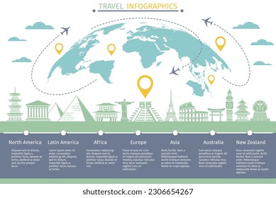 Tourists Flight Travel Infographics-with world map landmarks