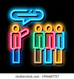 Grupo de turistas con vector de señalización de luz de neón guía. Icono brillante Tourists Group con Signo de Guía. ilustración de símbolo transparente
