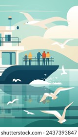 tourists having a rest on cruise ship sea voyage ocean holiday comfort adventure concept vertical