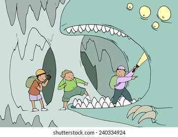 Tourists inside a mysterious cave