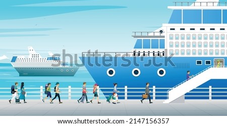 Tourists are loading their luggage on a cruise ship.