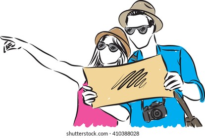 tourists looking at the map illustration