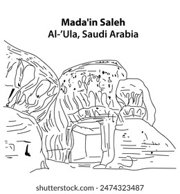 Tourists at Mada'in Saleh archaeological sites at Al Ula City at Kingdom of Saudi Arabia

