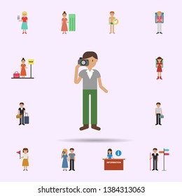 Tourists, man, camera cartoon icon. Universal set of travel for website design and development, app development