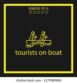 tourists on boat sketch vector icon