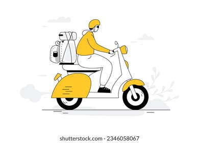 Tourists on the road, Travel Vectors Illustration Flat Line