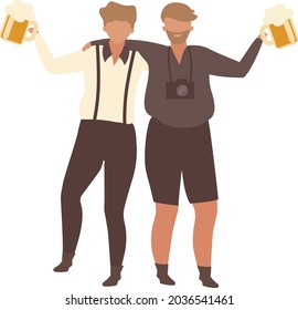 Tourists participating at Oktoberfest semi flat color vector characters. Full body people on white. Festival for beer lovers isolated modern cartoon style illustration for graphic design and animation