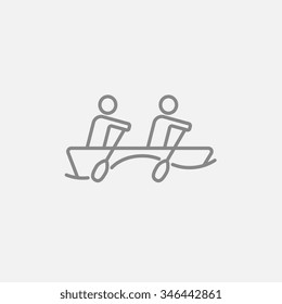 Tourists sitting in the boat line icon for web, mobile and infographics. Vector dark grey icon isolated on light grey background.
