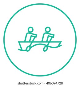 Tourists sitting in boat line icon.